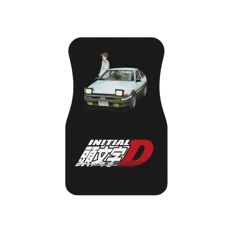 Initial D Anime AE86 Treuno Non Slip Rubber Backing Set of 2 Front Car Mats Car Enthusiasts Racing Retro Japanese image 2