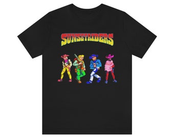 Sunset Riders Characters W/Logo SNES Arcade Retro Style 90's Video Game Pixel Art Unisex T Shirt Great Gift For Gamers & Retro Collectors