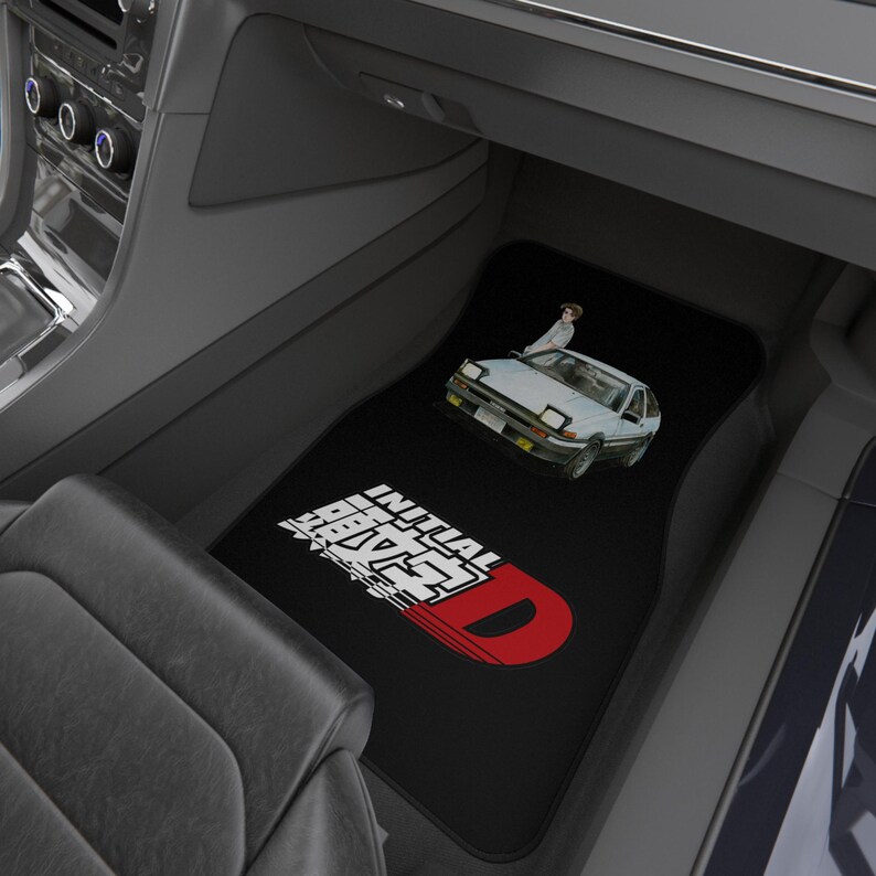 Initial D Anime AE86 Treuno Non Slip Rubber Backing Set of 2 Front Car Mats Car Enthusiasts Racing Retro Japanese image 6