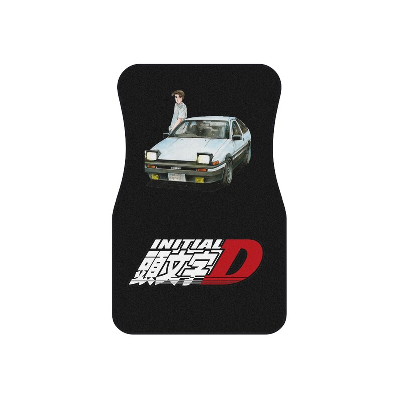 Initial D Anime AE86 Treuno Non Slip Rubber Backing Set of 2 Front Car Mats Car Enthusiasts Racing Retro Japanese image 3
