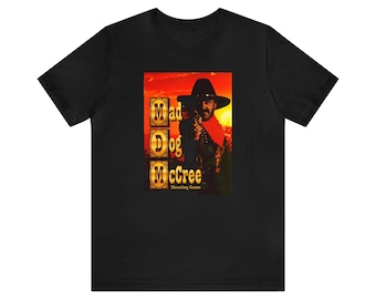 Camiseta unisex de manga corta estilo retro con la portada del CD de Sega de Mad Dog McCree