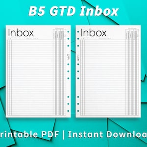 B5 PRINTABLE GTD Inbox Planner Insert PDF File