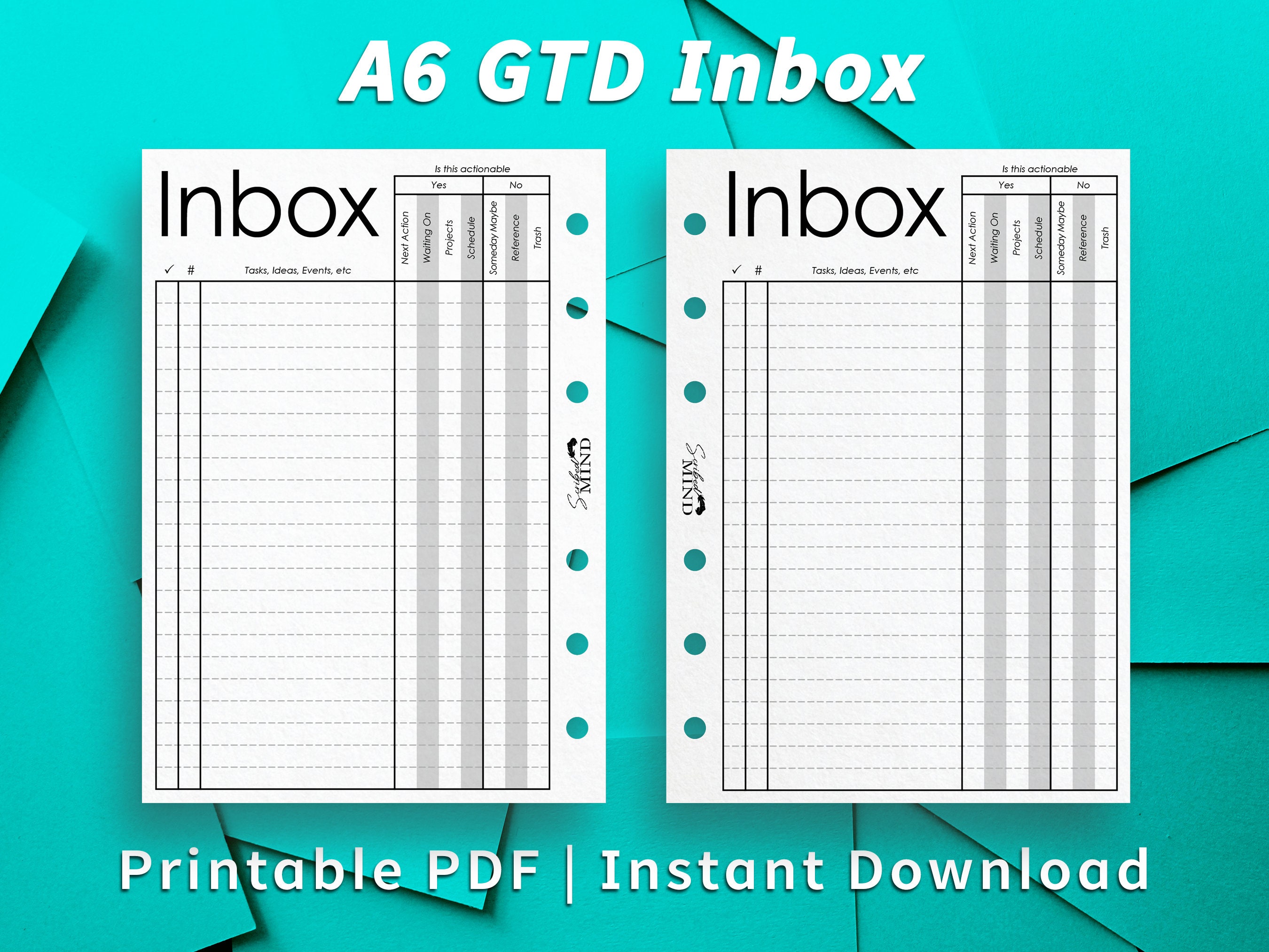 A6 GTD Inbox Printable Planner Insert PDF File - Etsy