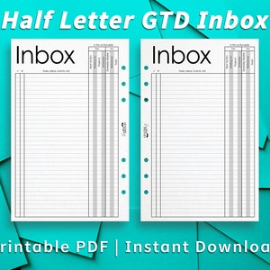 Half Letter PRINTABLE GTD Inbox Planner Insert PDF File