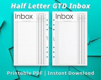 Half Letter PRINTABLE GTD Inbox Planner Insert PDF File