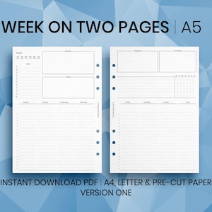 A5 Ring Planner Inserts | Week on Two Pages (Digital Download)