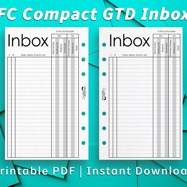 FC Compact GTD Inbox Printable Planner Insert PDF File