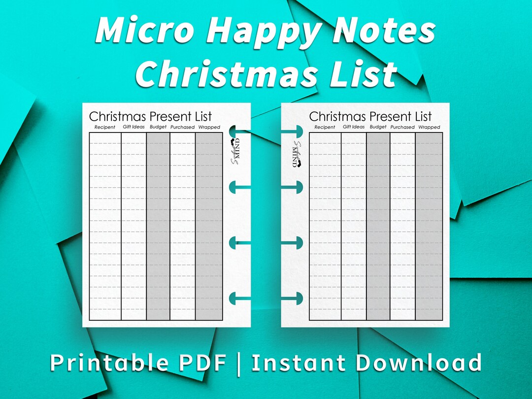 Micro Happy Notes Christmas Gift List Printable Planner Insert PDF File ...