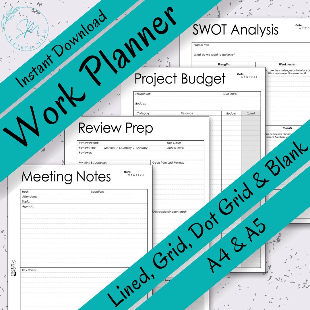 A4 & A5 Work Planner Printable Bundle - Printable Pdfs for Productivity ...