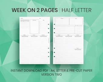Half Letter Planner Inserts | Week on Two Pages (Digital Download)