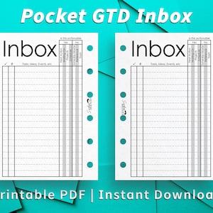Pocket GTD Inbox Printable Planner Insert PDF File