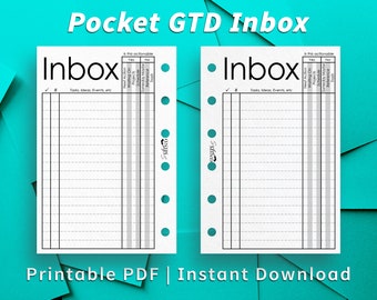 Pocket GTD Inbox Printable Planner Insert PDF File