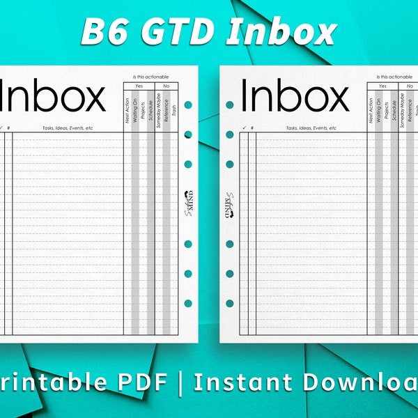 B6 PRINTABLE GTD Inbox Planner Insert PDF File