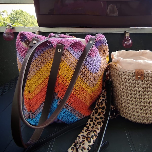 Handmade crochet bag with ombre cotton string 2mm tulip. I will make it to order in any color