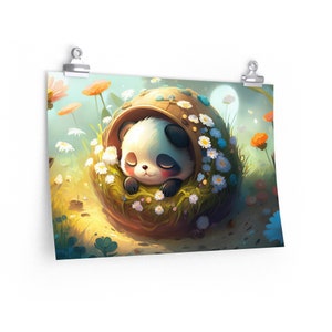 a beautiful sleeping panda illustration poster, wall art for children room, sleeping baby room wall poster art