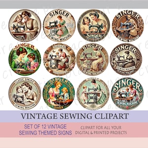 Vintage Sewing Machine clip art.Antique spool labels.Vintage sewing machine.Victorian cotton reel labels.Sewing collage.Sewing gift tag