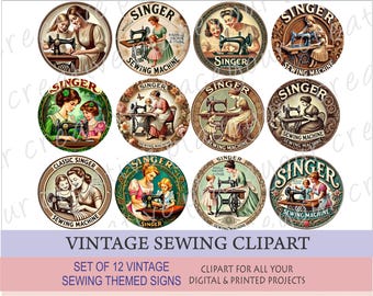 Vintage naaimachine illustraties. Antieke spoellabels. Vintage naaimachine. Victoriaanse katoenen haspellabels. Collage naaien. Cadeaulabel naaien