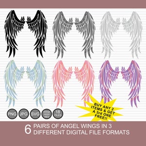 Angel Wings Clipart Bundle. 18 PNG JPG SVG Files. Digital Angel Wing Silhouette & Watercolor Wings for Crafts and Sublimation.Commercial use