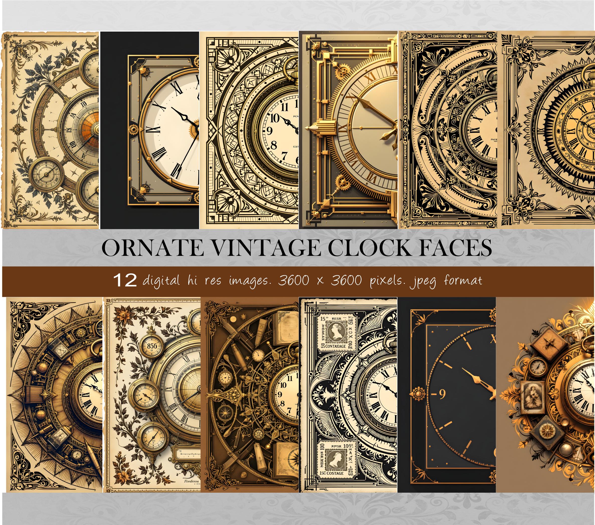 Vintage Ornate Clock Faces. Digital Download. Antique Clock Clipart ...