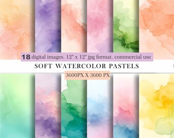 Soft Watercolor Pastel Digital Paper. Light Wash Backgrounds. Pastel Sky. Unicorn Sky Watercolor. Scrapbook & Stationery JPGs.Commercial Use