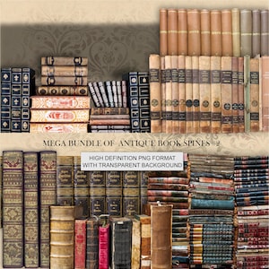 Antique book spines.Ornate book cover.Old book,book wallpaper.Book collage.Miniature book,digital download,vintage book,Printable book cover