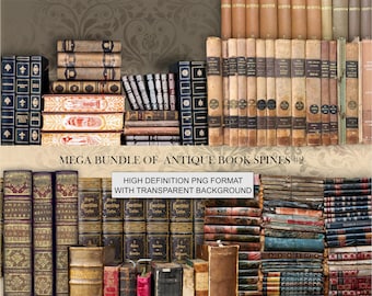 Antique book spines.Ornate book cover.Old book,book wallpaper.Book collage.Miniature book,digital download,vintage book,Printable book cover