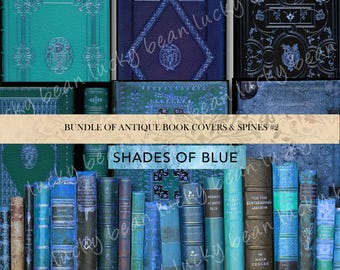 Antique book cover.Book spine.Blue books.Victorian book cover.Dolls house book,Decorative book.Miniature book,old book,digital collage sheet