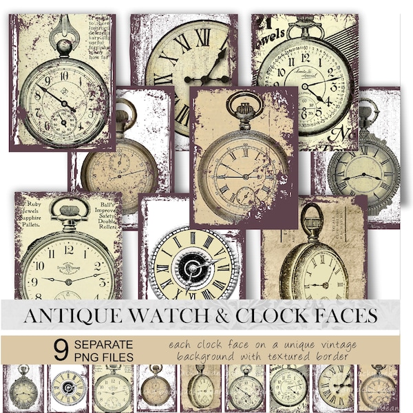 Vintage clock faces.Antique clock,vintage watch,old watch clipart,clock tags,steampunk clipart.Png instant download clock clipart,steam punk