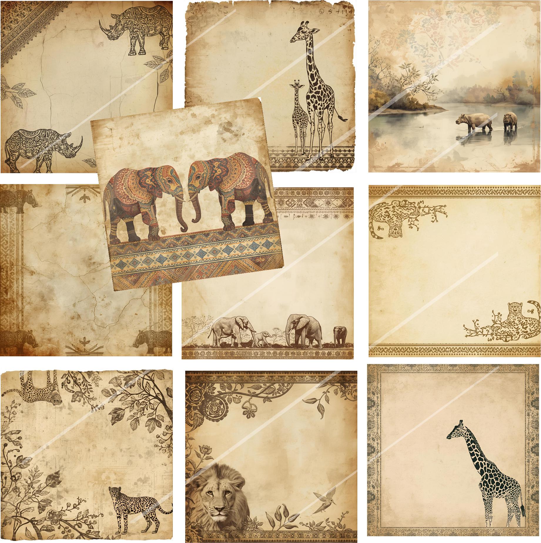 African Wildlife Digital Paper, Safari Animals Scrapbook Backgrounds ...