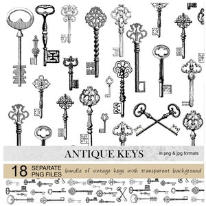 Antique keys illustration.Vintage Victorian keys.Printable scrapbook keys.Ancient keys digital download.Ornate key clip art.Decorative keys image 1