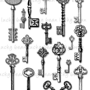 Antique keys illustration.Vintage Victorian keys.Printable scrapbook keys.Ancient keys digital download.Ornate key clip art.Decorative keys image 3