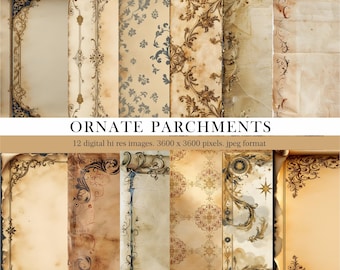 Ornate Antique Parchment Paper Textures,Digital Download,Vintage Scrapbook Ephemera ,Printable Aged Paper,Decorative Paper,Commercial Use