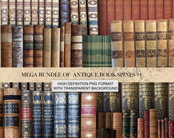 Antique book spines.Ornate book cover.Old book,book wallpaper.Book collage.Miniature book,faux book spines,vintage book,Printable book cover