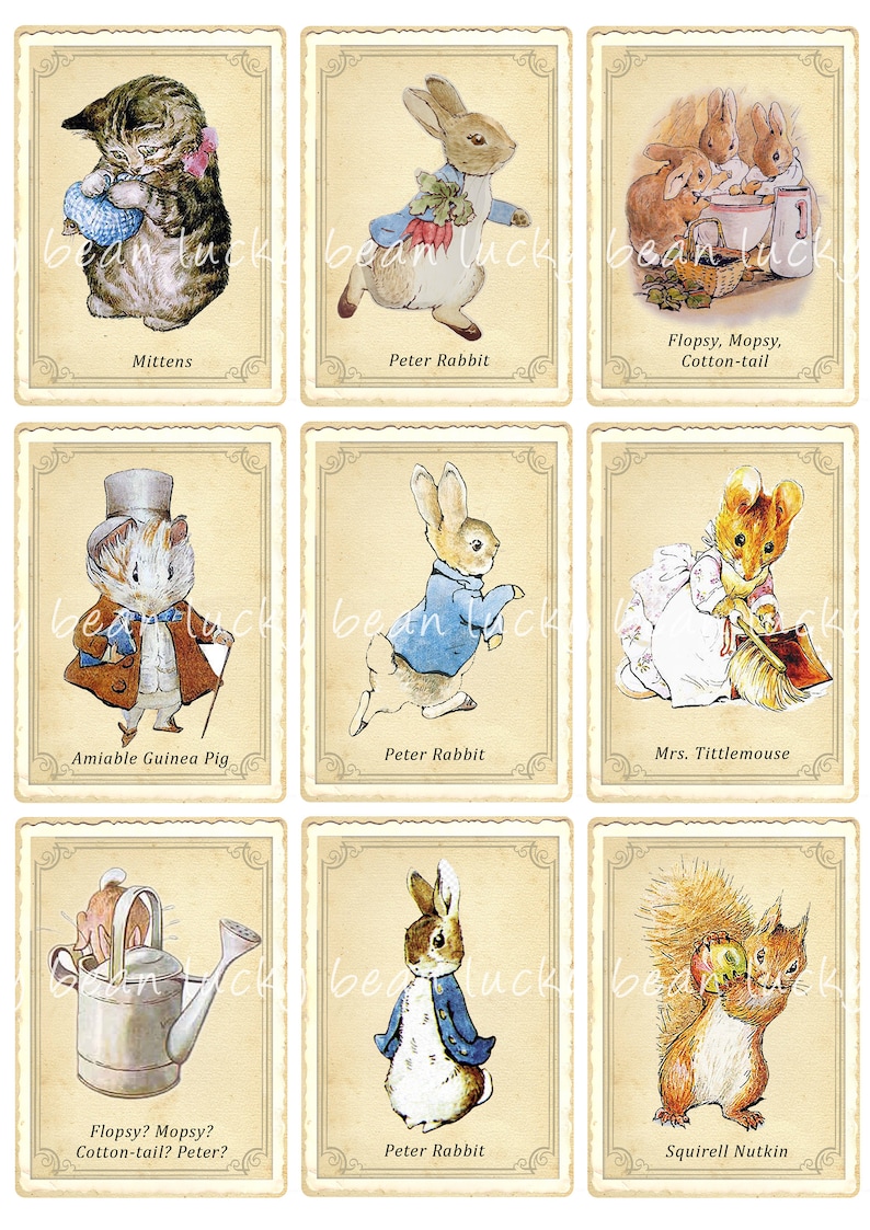 Peter Rabbit Cards Eyfs Vintage Peter Rabbit Cards. Digital Download. Beatrix Potter ...