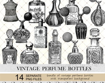 Vintage perfume bottles clipart.Perfume bottle digital download.Old fashioned perfume bottles.Old glass bottles.Victorian toiletries.