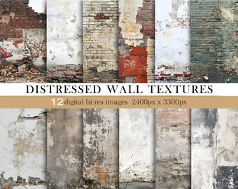 Texturas de pared desgastadas / Fondos de ladrillo grunge y pintura descascarada / Papel digital Urban Decay para scrapbooking y diseño. Uso comercial.