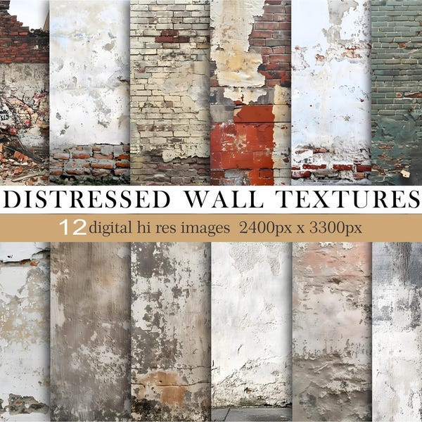 Distressed Wall Textures | Grunge Brick and Peeling Paint Backgrounds | Urban Decay Digital Paper for Scrapbooking & Design. Commercial use.