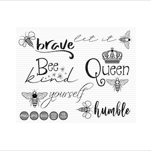 Pacchetto SVG PNG JPG "Ape Gentile". Citazioni sulla Regina delle Api, Sii Coraggiosa e Umile. File digitali di Word Art Ispiratrici. Download Digitale. Uso Commerciale.