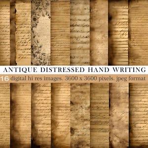 Antique Handwriting Digital Paper | Vintage Script Backgrounds | Distressed Sepia Journal Pages for Scrapbooking & Crafts. Commercial Use