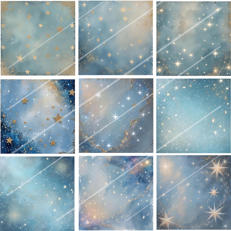 Starry Blue Night Skies Digital Paper | 18 Star Backgrounds | Galaxy ...