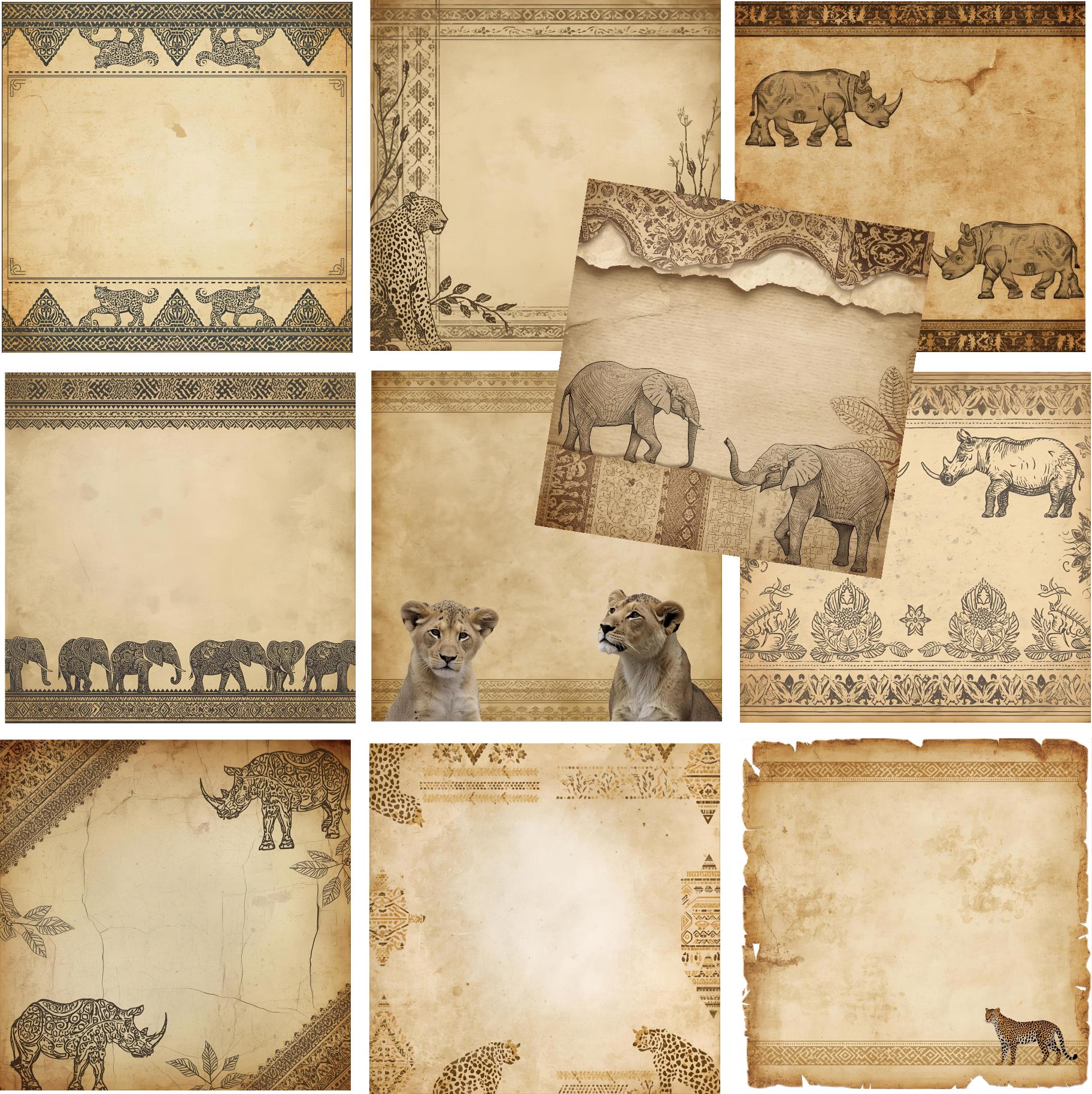 African Wildlife Digital Paper, Safari Animals Scrapbook Backgrounds ...