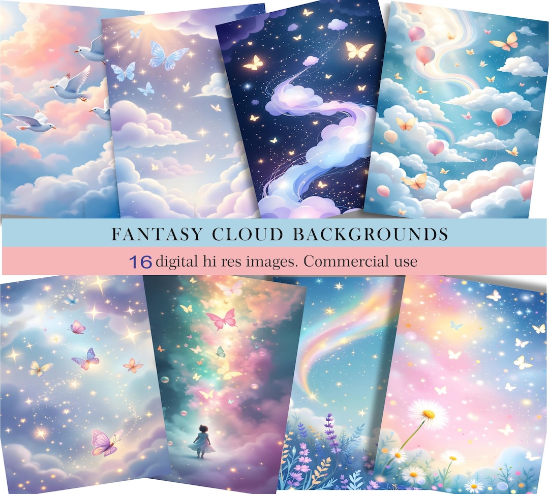 Pastel Cloud Backgrounds,dreamy Sky Digital Papers With Stars ...