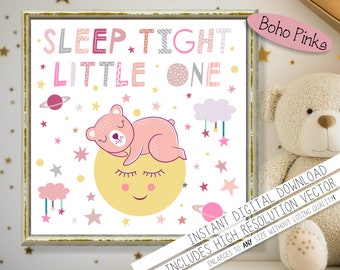 Nursery wall art.Bear nursery print.Girl nursery decor.Pink boho.Cute bear wall art.Baby shower gift.Kids bear print.Digital nursery print