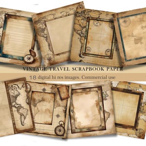 Vintage Travel Scrapbook Paper | 18 Hi-Res Antique Map Digital Papers | Junk Journal, Printable Backgrounds, Craft Ephemera. Commercial Use