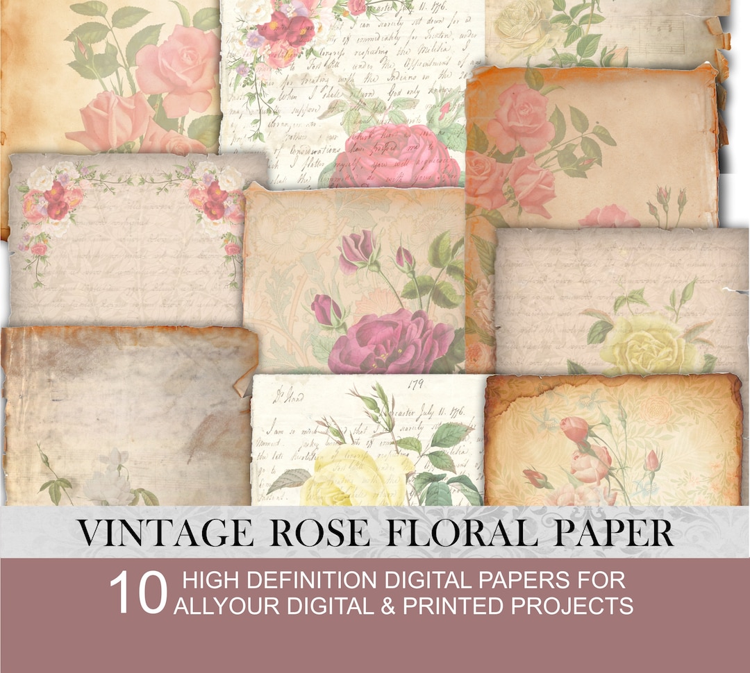 Old Paper Roses Vintage Floral Paper.digital Antique Rose Floral Paper.floral Vintage ...