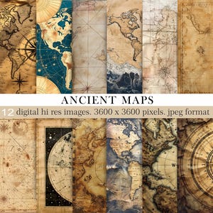 Antique Maps Digital Paper, Vintage Maps, World Map Scrapbook Paper Pack, Ancient maps, Old paper textures, Instant download, Commercial use
