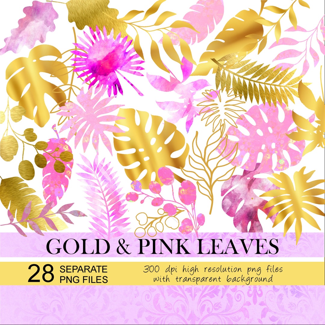Pink & Gold Leaf Clipart.watercolor Green Foliage.png Lilac Leaf