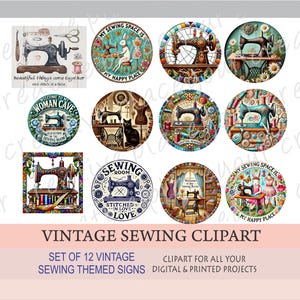 Vintage sewing clipart. Digital Download. Vintage sewing machine. Antique sewing collage. Sewing gift tag. Craft room decor. Commercial use