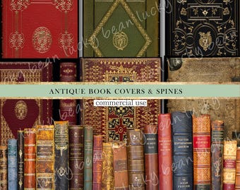Antique book cover. Book spine.Digital collage sheet. Transparent png. Victorian book cover.Decorative book.Scrapbook,junk journal,old book,