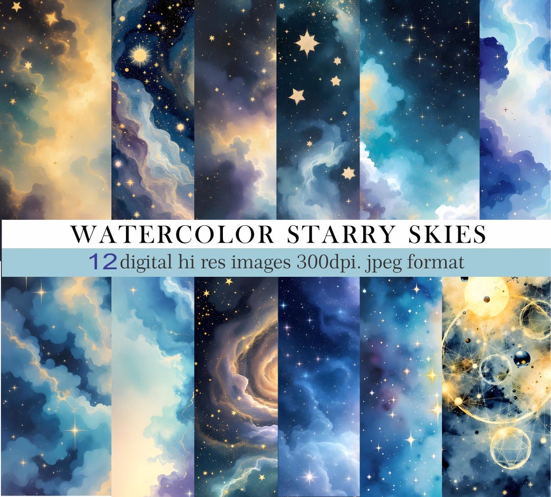 Galaxy Digital Paper. 12 Starry Night Sky Backgrounds. Magical Blue and ...